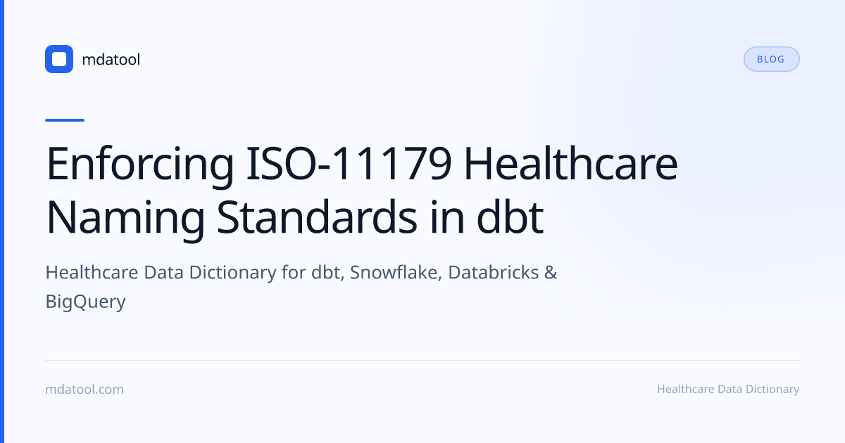 Enforcing ISO-11179 Healthcare Naming Standards in dbt | mdatool