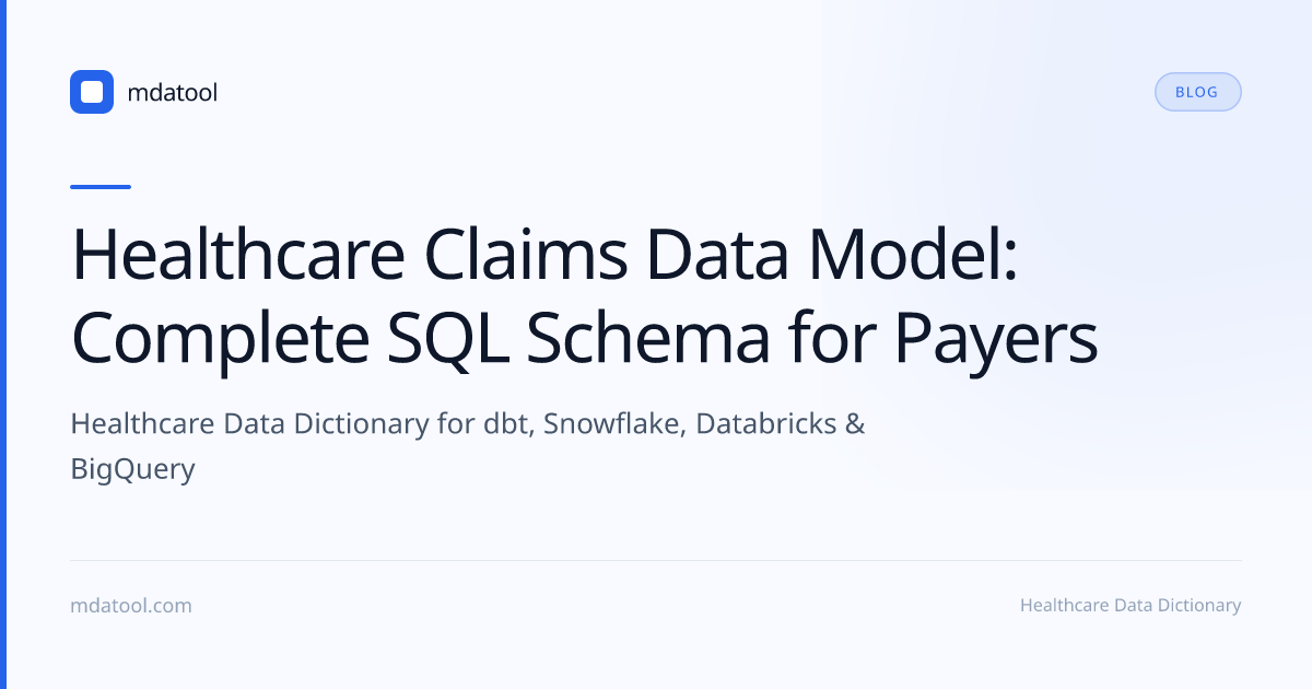 Healthcare Claims Data Model: Complete SQL Schema for Payers | mdatool